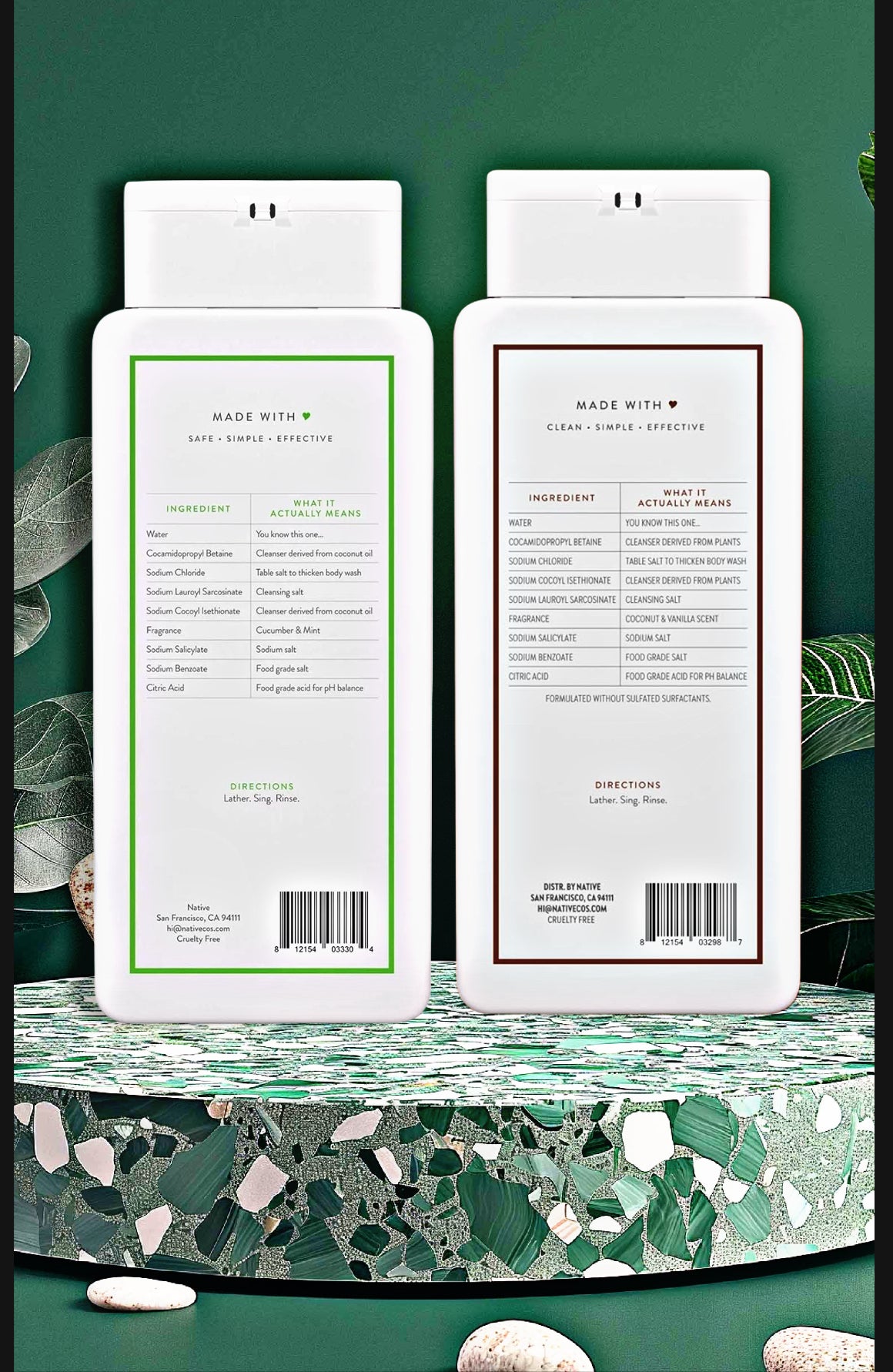 Native Cucumber & Mint/ Coconut & Vanilla Body Wash 18oz 2 pk